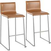 Mara 30" Bar Stool in Camel Leatherette & Stainless Steel (Set of 2)